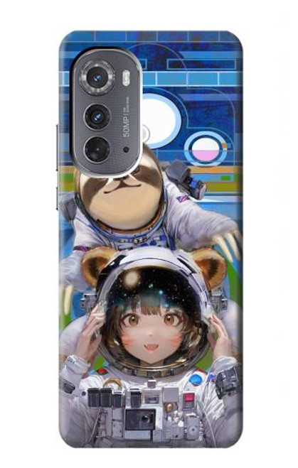 W3915 Raccoon Girl Baby Sloth Astronaut Suit Hard Case and Leather Flip Case For Motorola Edge (2022)