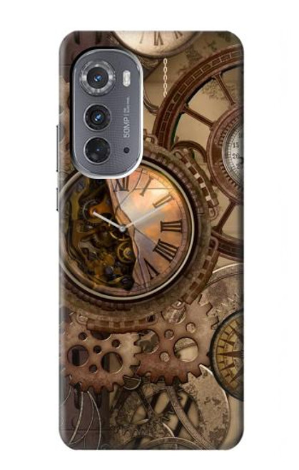 W3927 Compass Clock Gage Steampunk Hard Case and Leather Flip Case For Motorola Edge (2022)
