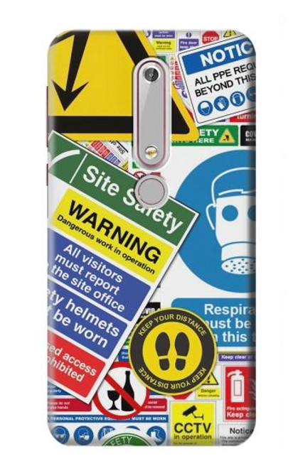 W3960 Safety Signs Sticker Collage Hard Case and Leather Flip Case For Nokia 6.1, Nokia 6 2018