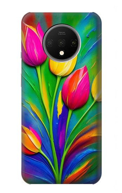 W3926 Colorful Tulip Oil Painting Hard Case and Leather Flip Case For OnePlus 7T