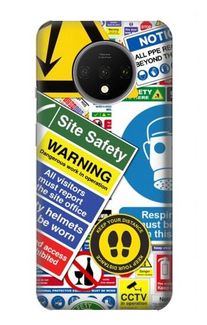 W3960 Safety Signs Sticker Collage Hard Case and Leather Flip Case For OnePlus 7T