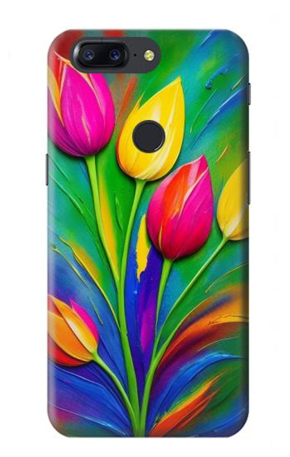 W3926 Colorful Tulip Oil Painting Hard Case and Leather Flip Case For OnePlus 5T