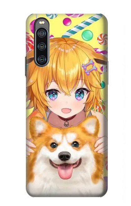 W3918 Baby Corgi Dog Corgi Girl Candy Hard Case and Leather Flip Case For Sony Xperia 10 IV