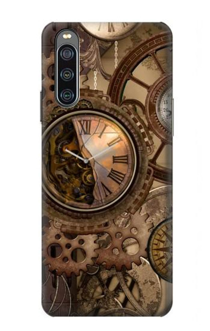 W3927 Compass Clock Gage Steampunk Hard Case and Leather Flip Case For Sony Xperia 10 IV