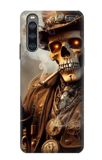 W3949 Steampunk Skull Smoking Hard Case and Leather Flip Case For Sony Xperia 10 IV