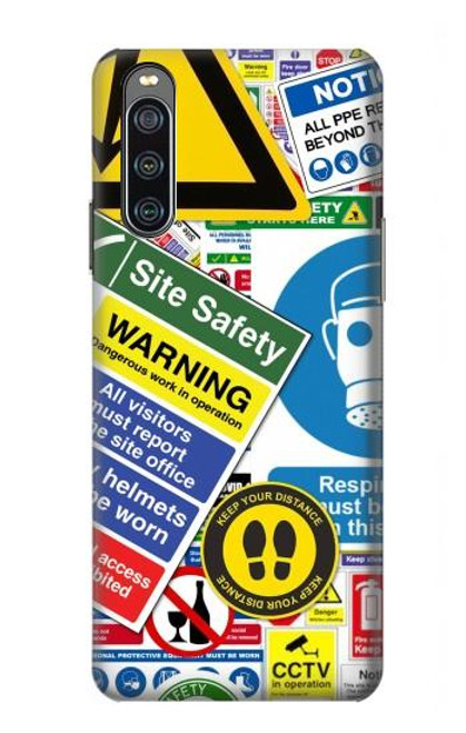 W3960 Safety Signs Sticker Collage Hard Case and Leather Flip Case For Sony Xperia 10 IV