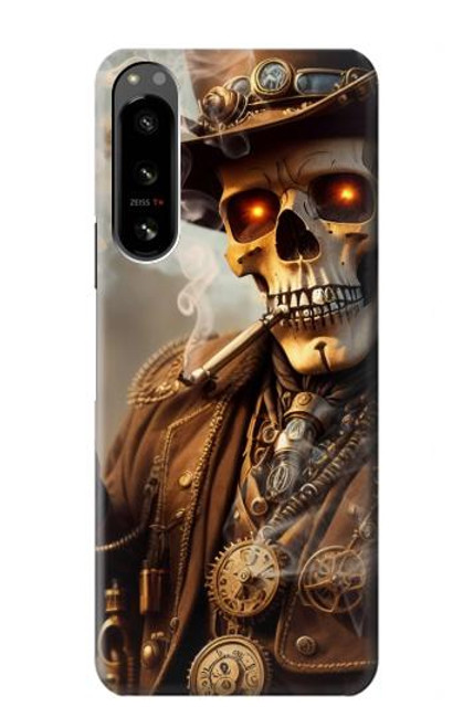 W3949 Steampunk Skull Smoking Hard Case and Leather Flip Case For Sony Xperia 5 IV