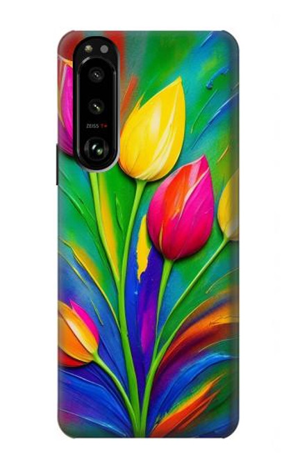 W3926 Colorful Tulip Oil Painting Hard Case and Leather Flip Case For Sony Xperia 5 III