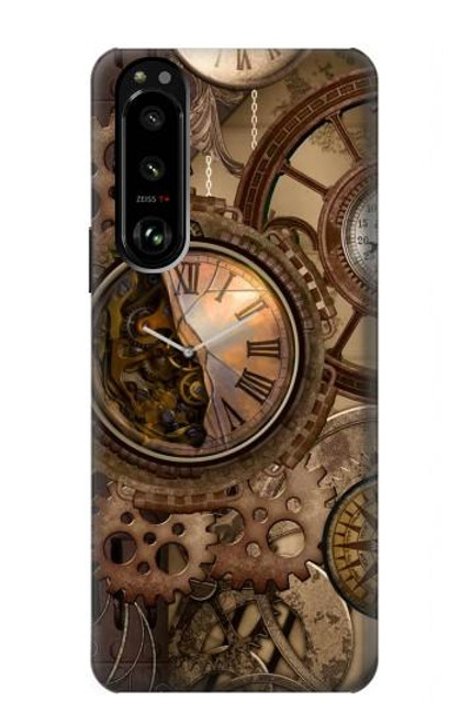 W3927 Compass Clock Gage Steampunk Hard Case and Leather Flip Case For Sony Xperia 5 III