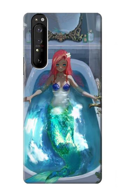 W3912 Cute Little Mermaid Aqua Spa Hard Case and Leather Flip Case For Sony Xperia 1 III