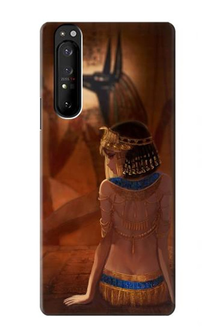 W3919 Egyptian Queen Cleopatra Anubis Hard Case and Leather Flip Case For Sony Xperia 1 III