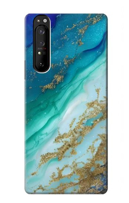 W3920 Abstract Ocean Blue Color Mixed Emerald Hard Case and Leather Flip Case For Sony Xperia 1 III