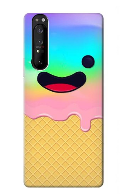 W3939 Ice Cream Cute Smile Hard Case and Leather Flip Case For Sony Xperia 1 III