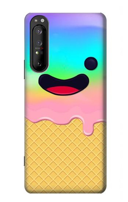 W3939 Ice Cream Cute Smile Hard Case and Leather Flip Case For Sony Xperia 1 II