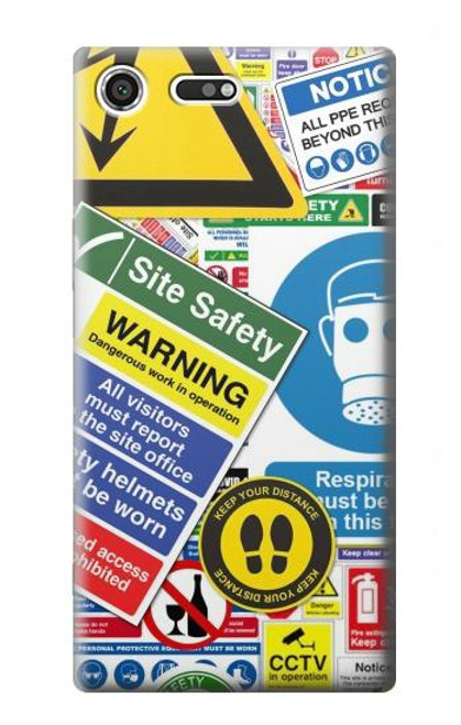 W3960 Safety Signs Sticker Collage Hard Case and Leather Flip Case For Sony Xperia XZ Premium