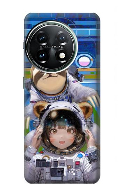 W3915 Raccoon Girl Baby Sloth Astronaut Suit Hard Case and Leather Flip Case For OnePlus 11