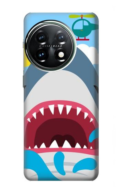 W3947 Shark Helicopter Cartoon Hard Case and Leather Flip Case For OnePlus 11