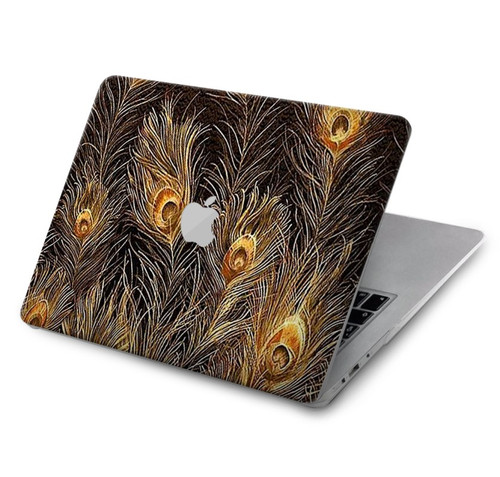 W3691 Gold Peacock Feather Hard Case Cover For MacBook Air 15″ (2023,2024) - A2941, A3114