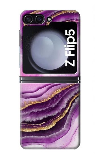 W3896 Purple Marble Gold Streaks Hard Case For Samsung Galaxy Z Flip 5