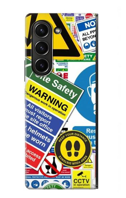 W3960 Safety Signs Sticker Collage Hard Case For Samsung Galaxy Z Fold 5