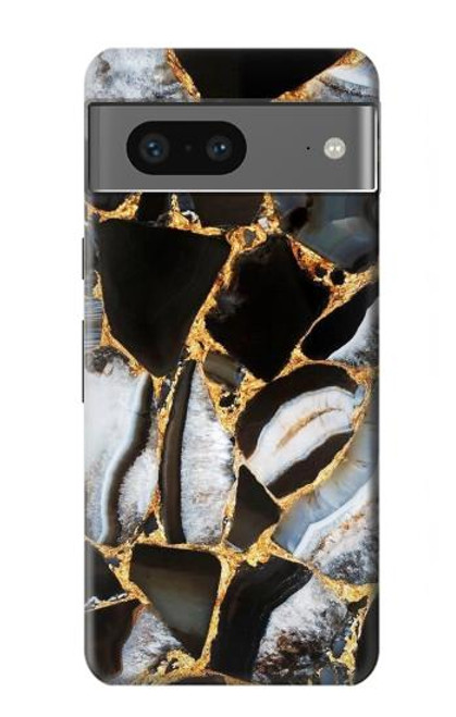 W3419 Gold Marble Graphic Print Hard Case and Leather Flip Case For Google Pixel 7a