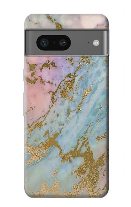 W3717 Rose Gold Blue Pastel Marble Graphic Printed Hard Case and Leather Flip Case For Google Pixel 7a