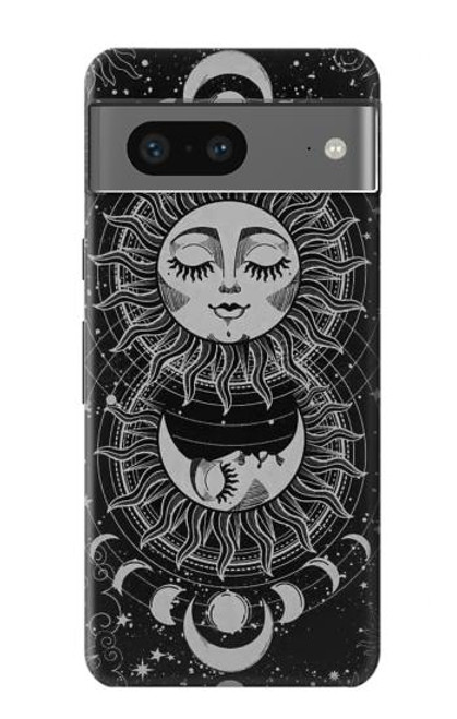 W3854 Mystical Sun Face Crescent Moon Hard Case and Leather Flip Case For Google Pixel 7a