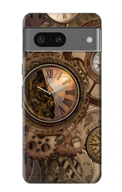 W3927 Compass Clock Gage Steampunk Hard Case and Leather Flip Case For Google Pixel 7a