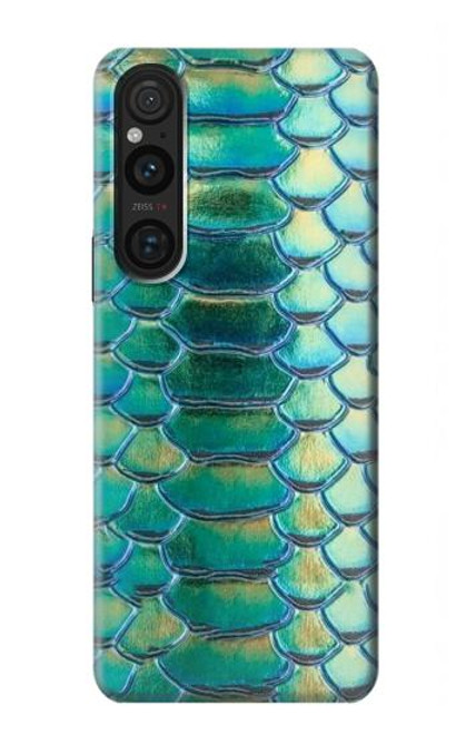 W3414 Green Snake Scale Graphic Print Hard Case and Leather Flip Case For Sony Xperia 1 V