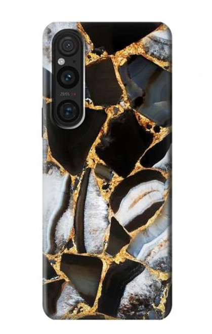 W3419 Gold Marble Graphic Print Hard Case and Leather Flip Case For Sony Xperia 1 V
