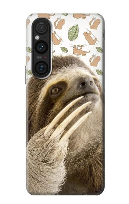 W3559 Sloth Pattern Hard Case and Leather Flip Case For Sony Xperia 1 V