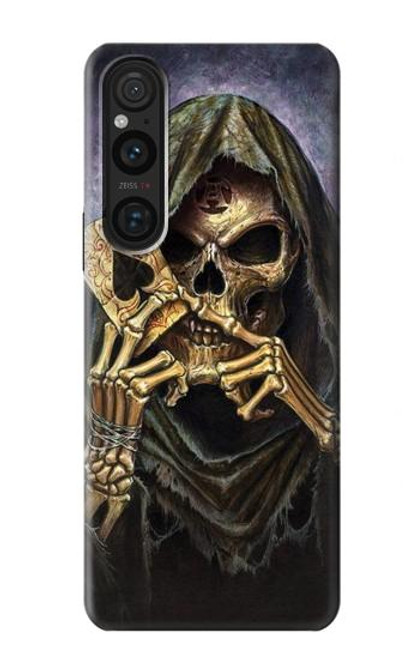 W3594 Grim Reaper Wins Poker Hard Case and Leather Flip Case For Sony Xperia 1 V