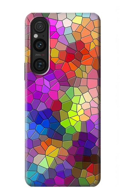 W3677 Colorful Brick Mosaics Hard Case and Leather Flip Case For Sony Xperia 1 V