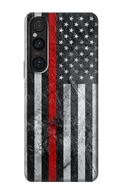 W3687 Firefighter Thin Red Line American Flag Hard Case and Leather Flip Case For Sony Xperia 1 V