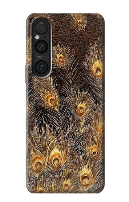 W3691 Gold Peacock Feather Hard Case and Leather Flip Case For Sony Xperia 1 V