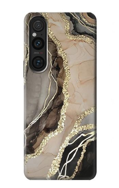 W3700 Marble Gold Graphic Printed Hard Case and Leather Flip Case For Sony Xperia 1 V