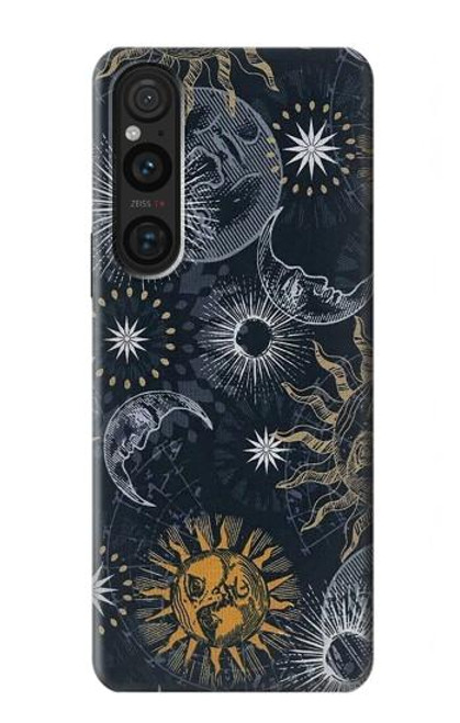 W3702 Moon and Sun Hard Case and Leather Flip Case For Sony Xperia 1 V
