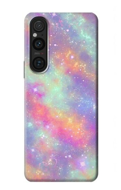 W3706 Pastel Rainbow Galaxy Pink Sky Hard Case and Leather Flip Case For Sony Xperia 1 V