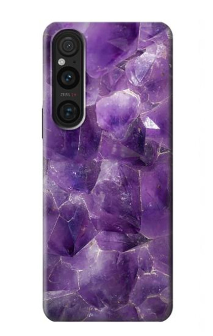 W3713 Purple Quartz Amethyst Graphic Printed Hard Case and Leather Flip Case For Sony Xperia 1 V