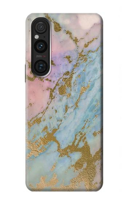 W3717 Rose Gold Blue Pastel Marble Graphic Printed Hard Case and Leather Flip Case For Sony Xperia 1 V