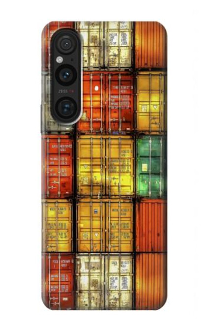 W3861 Colorful Container Block Hard Case and Leather Flip Case For Sony Xperia 1 V