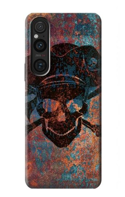 W3895 Pirate Skull Metal Hard Case and Leather Flip Case For Sony Xperia 1 V