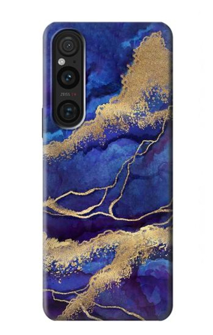 W3906 Navy Blue Purple Marble Hard Case and Leather Flip Case For Sony Xperia 1 V
