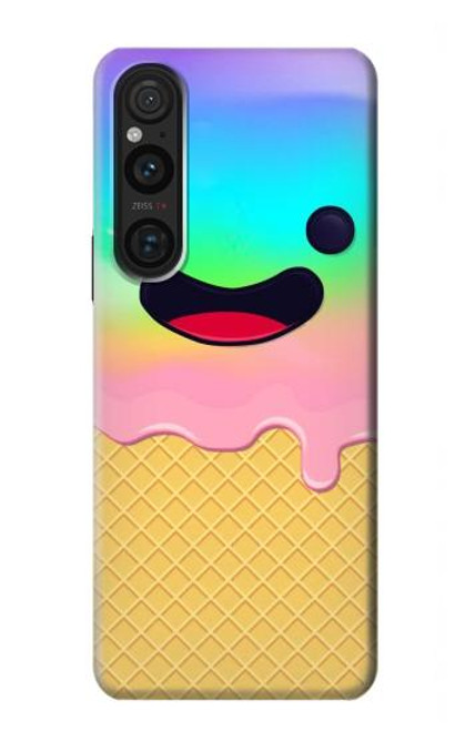 W3939 Ice Cream Cute Smile Hard Case and Leather Flip Case For Sony Xperia 1 V