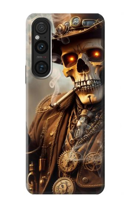 W3949 Steampunk Skull Smoking Hard Case and Leather Flip Case For Sony Xperia 1 V