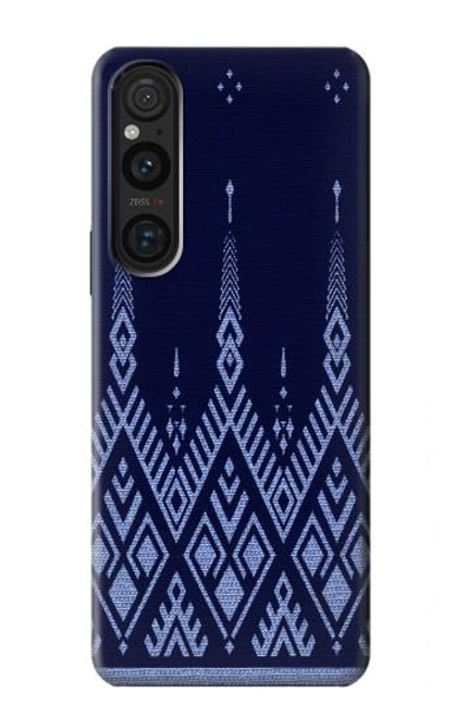 W3950 Textile Thai Blue Pattern Hard Case and Leather Flip Case For Sony Xperia 1 V