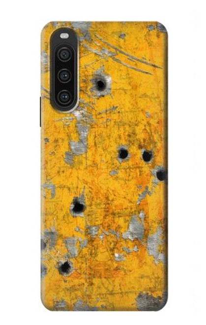 W3528 Bullet Rusting Yellow Metal Hard Case and Leather Flip Case For Sony Xperia 10 V