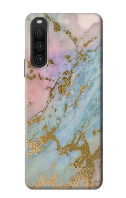 W3717 Rose Gold Blue Pastel Marble Graphic Printed Hard Case and Leather Flip Case For Sony Xperia 10 V