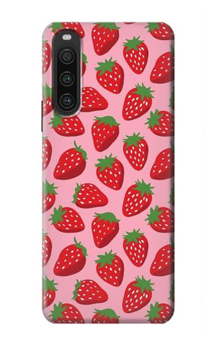 W3719 Strawberry Pattern Hard Case and Leather Flip Case For Sony Xperia 10 V