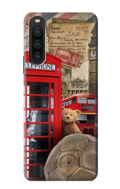 W3856 Vintage London British Hard Case and Leather Flip Case For Sony Xperia 10 V